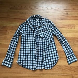 plaid black and white button down shirt